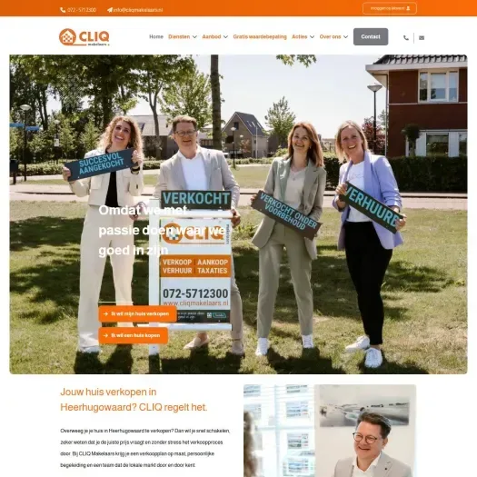 Screenshot van de website van www.cliqmakelaars.nl