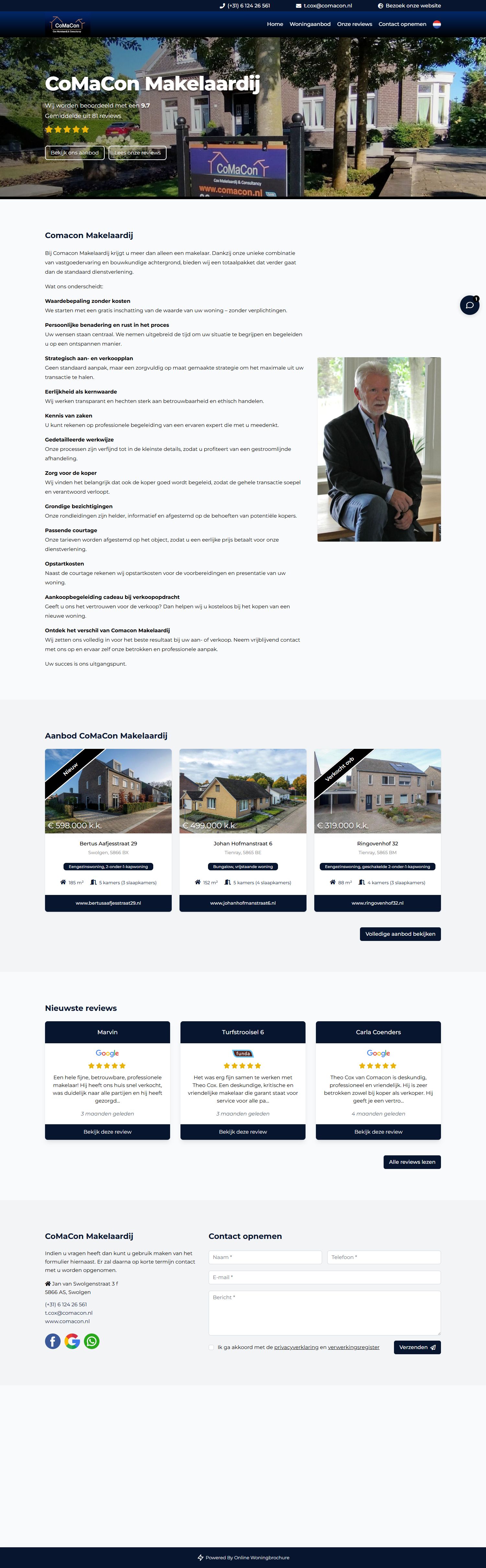 Screenshot van de website van www.comacon.nl