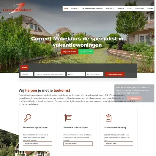 Screenshot van de website van www.correctmakelaars.nl