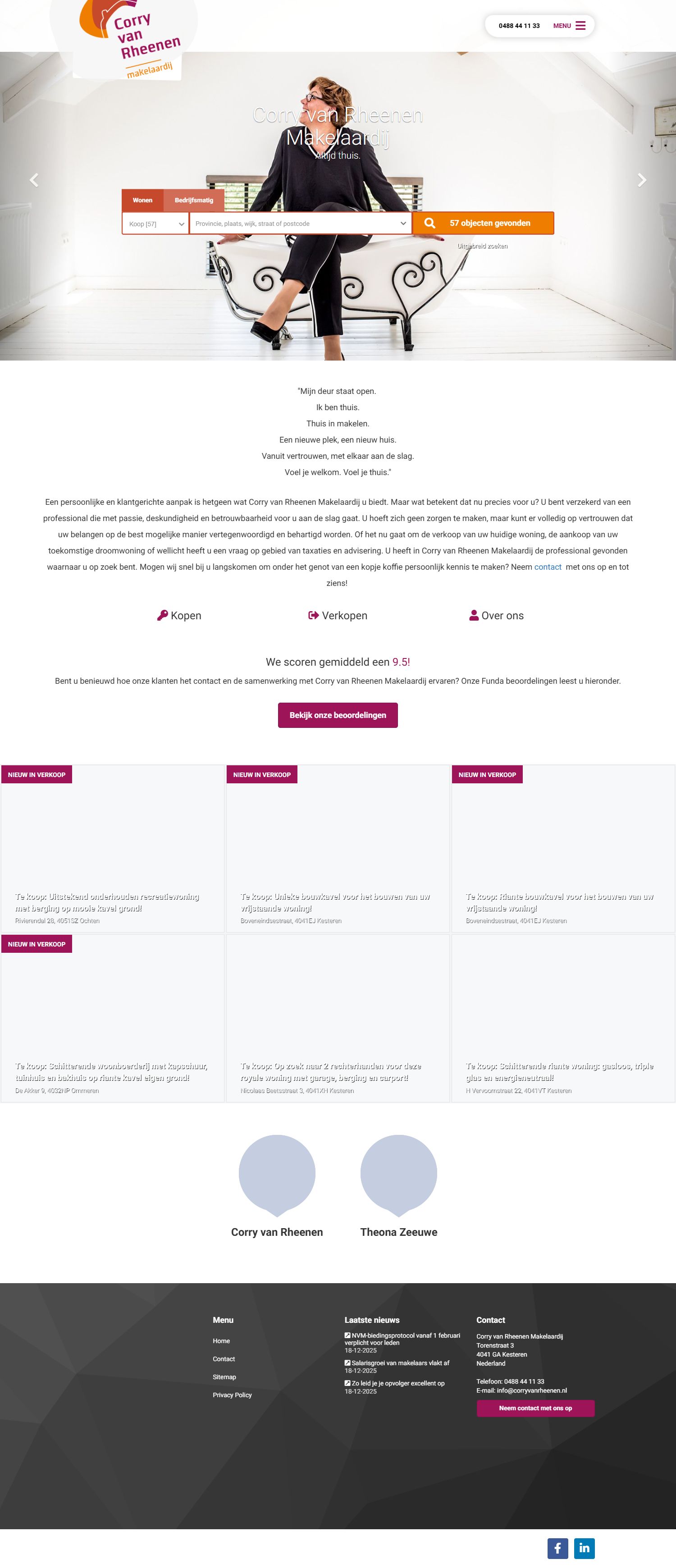 Screenshot van de website van www.corryvanrheenen.nl