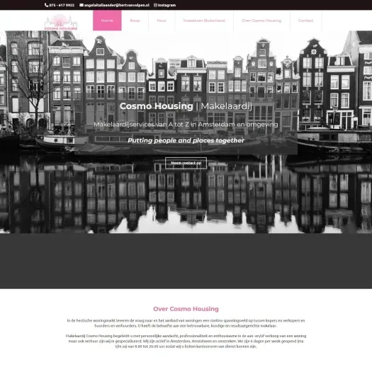 Screenshot van de website van www.cosmohousing.nl