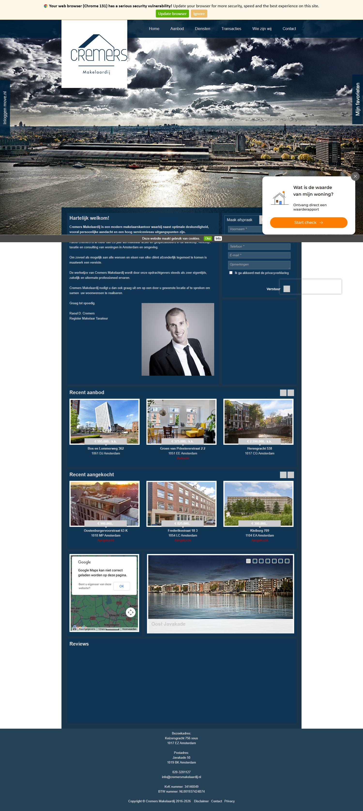 Screenshot van de website van www.cremersmakelaardij.nl