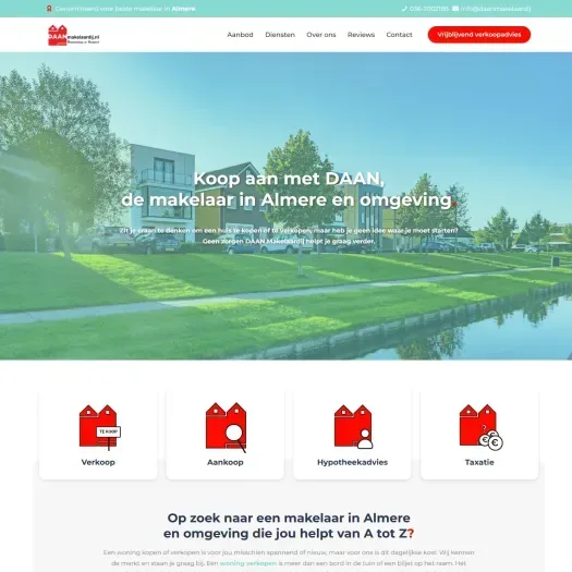 Screenshot van de website van www.daanmakelaardij.nl