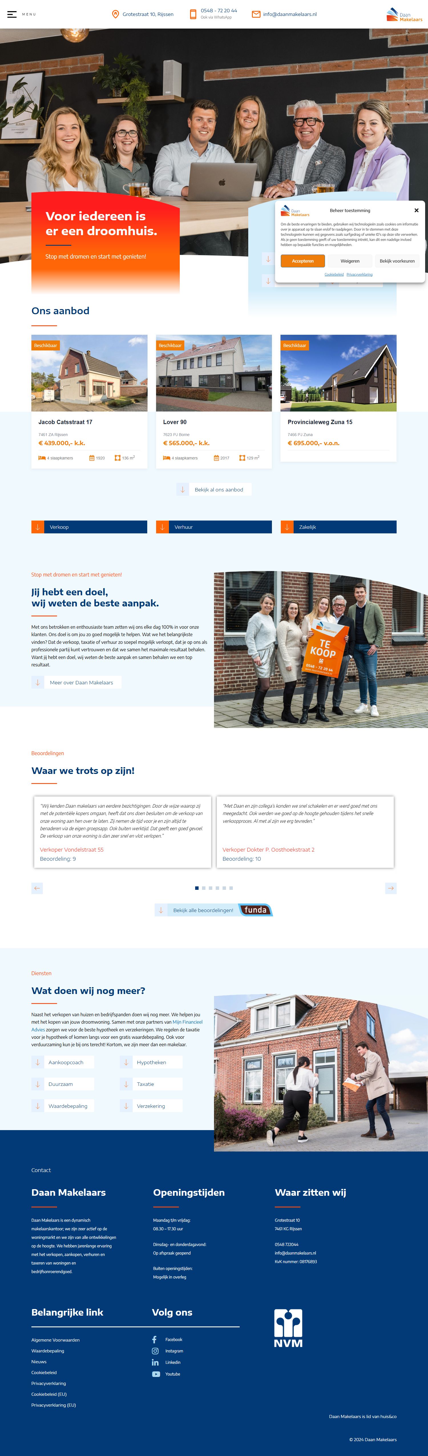 Screenshot van de website van www.daanmakelaars.nl