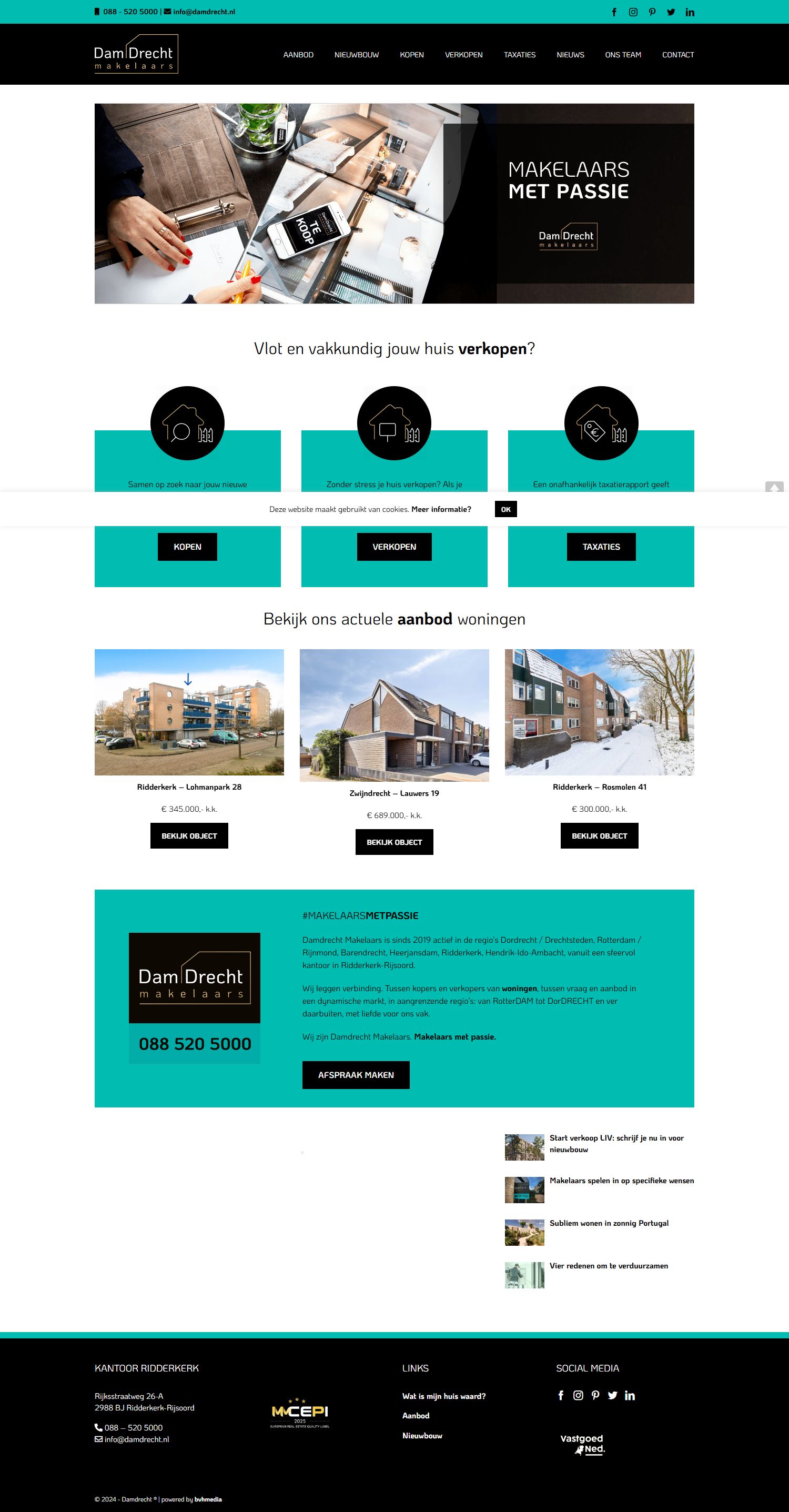 Screenshot van de website van www.damdrecht.nl