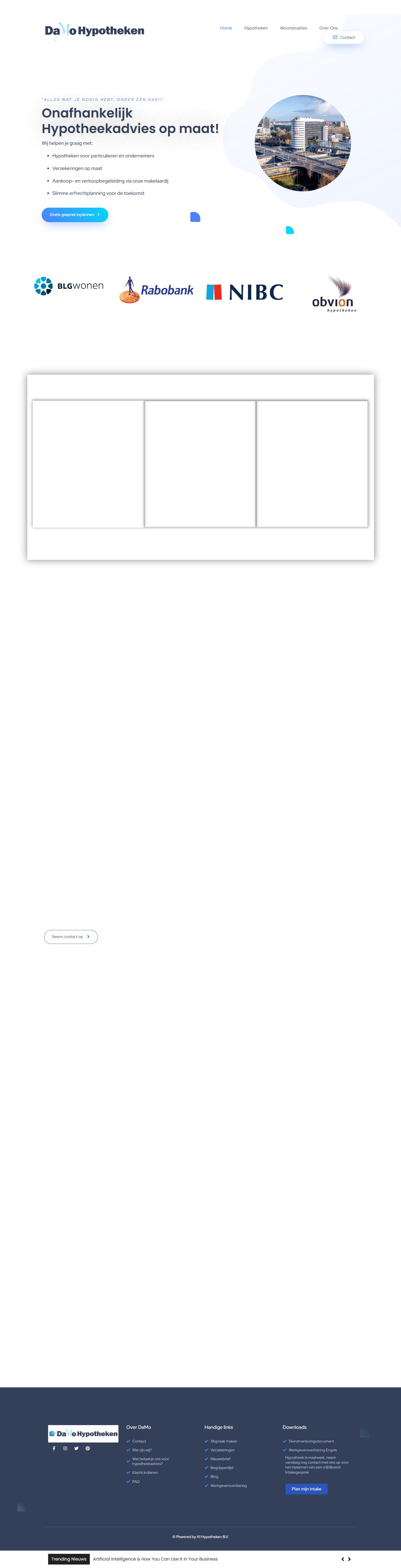 Screenshot van de website van damohypotheken.nl