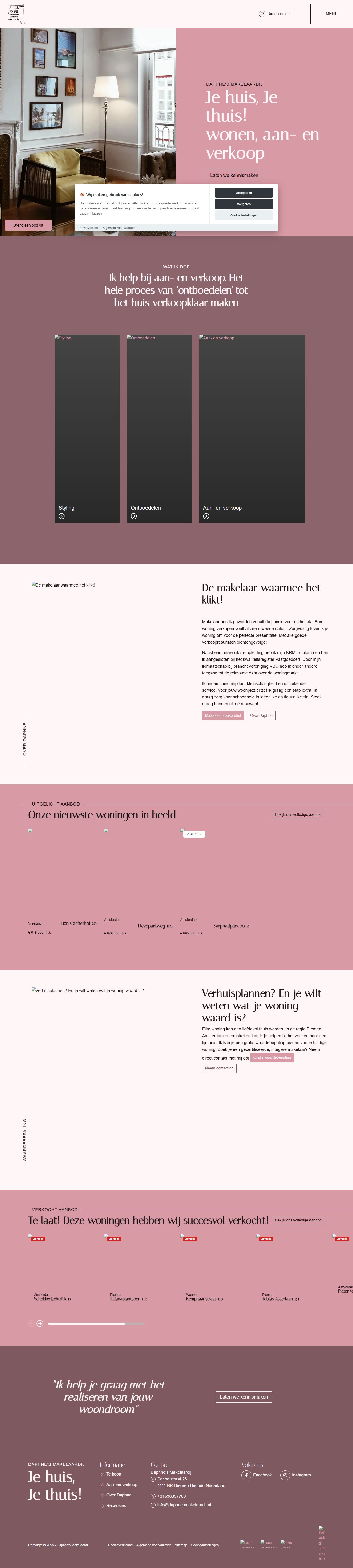 Screenshot van de website van www.daphnesmakelaardij.nl