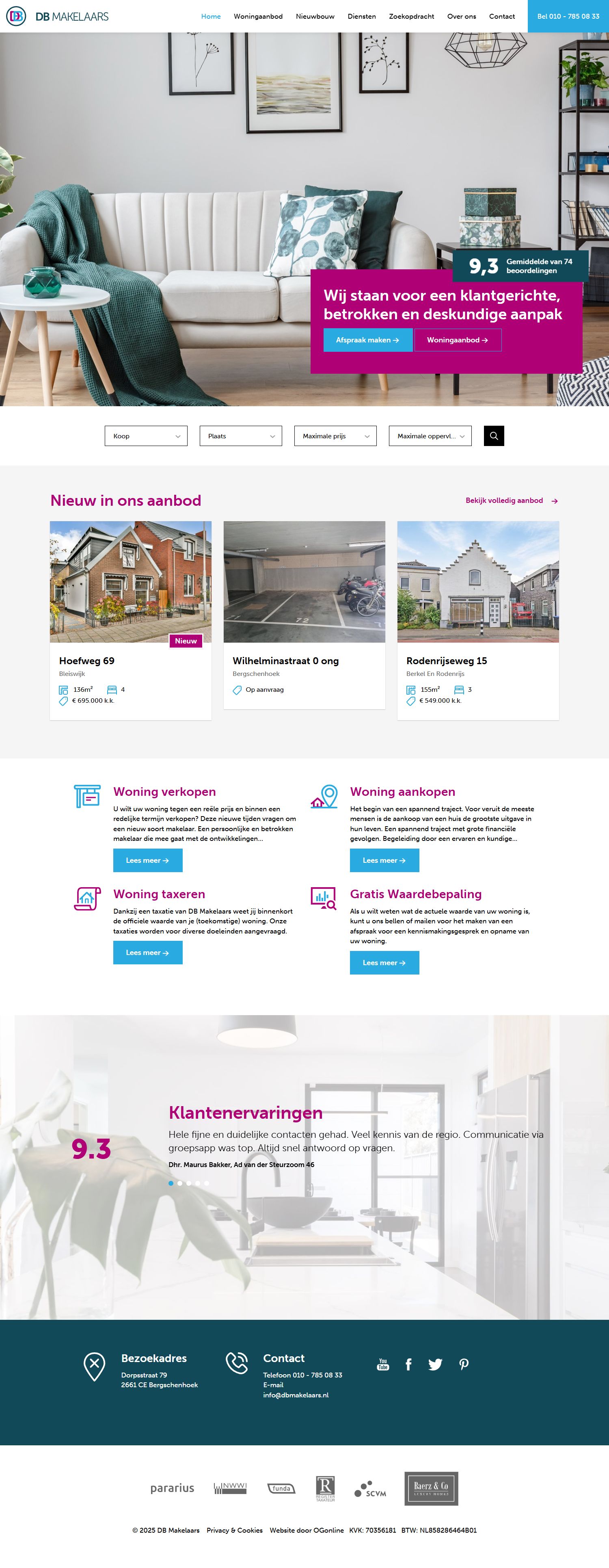 Screenshot van de website van www.dbmakelaars.nl