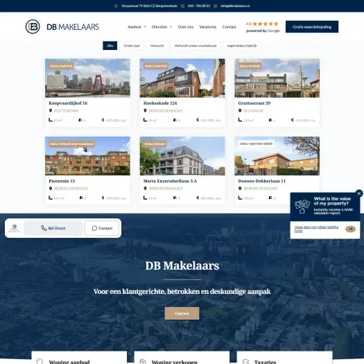Screenshot van de website van dbmakelaars.nl