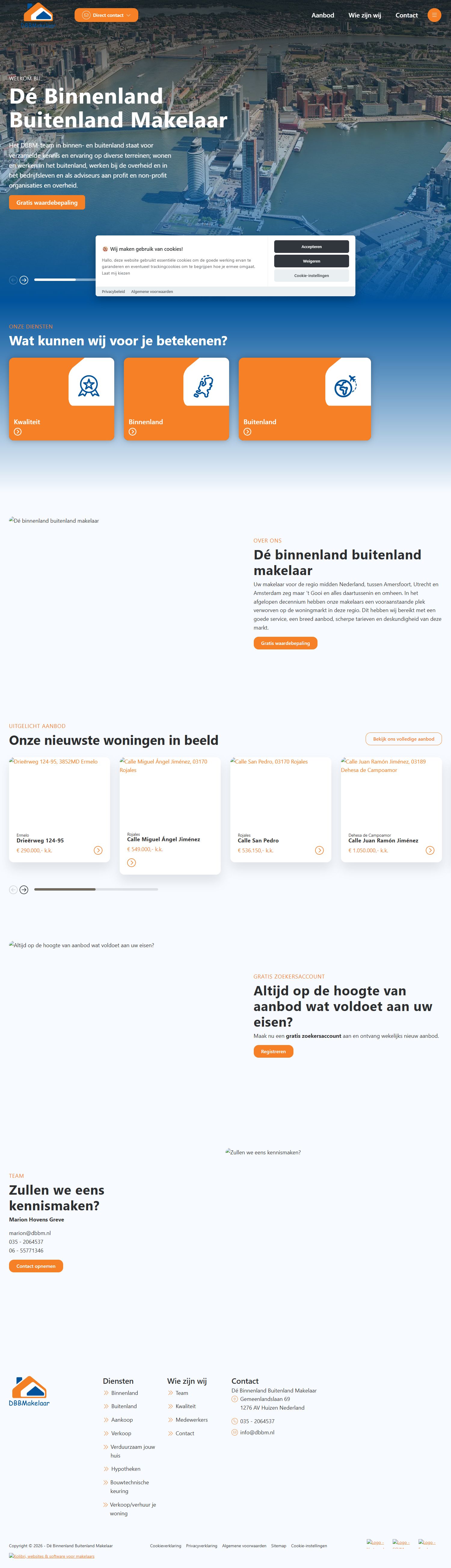 Screenshot van de website van www.dbbm.nl