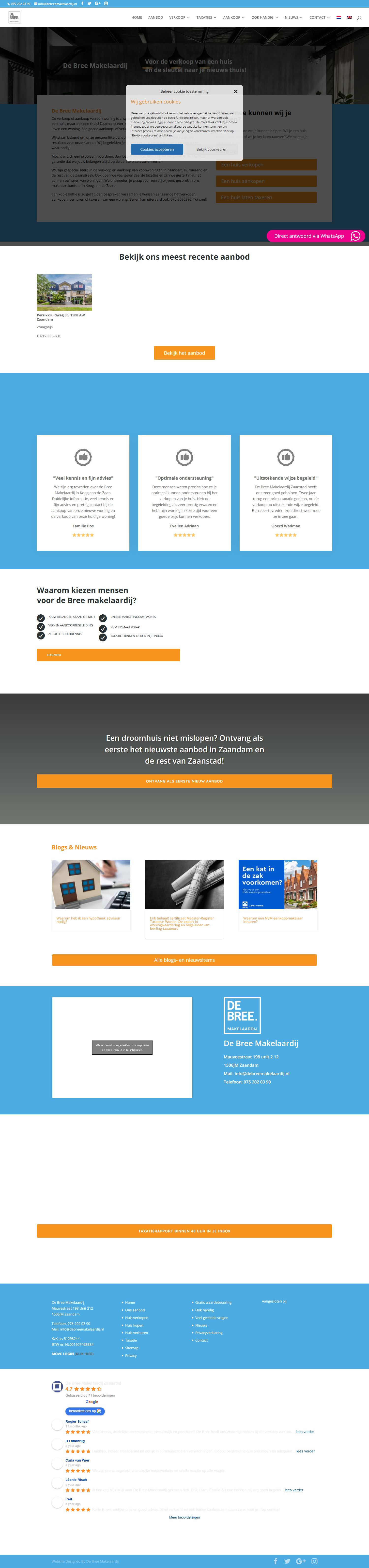 Screenshot van de website van www.debreemakelaardij.nl