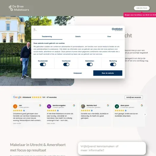 Screenshot of the website of www.debreemakelaars.nl
