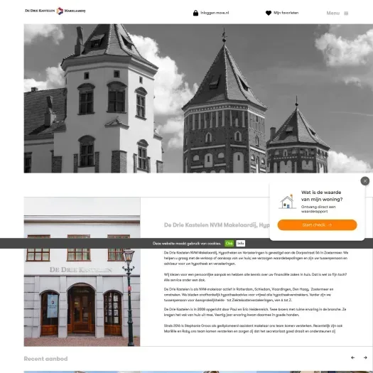 Screenshot van de website van www.dedriekastelen.nl