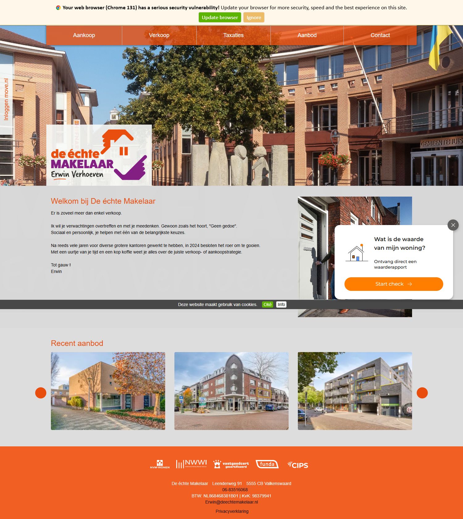 Screenshot van de website van www.deechtemakelaar.nl