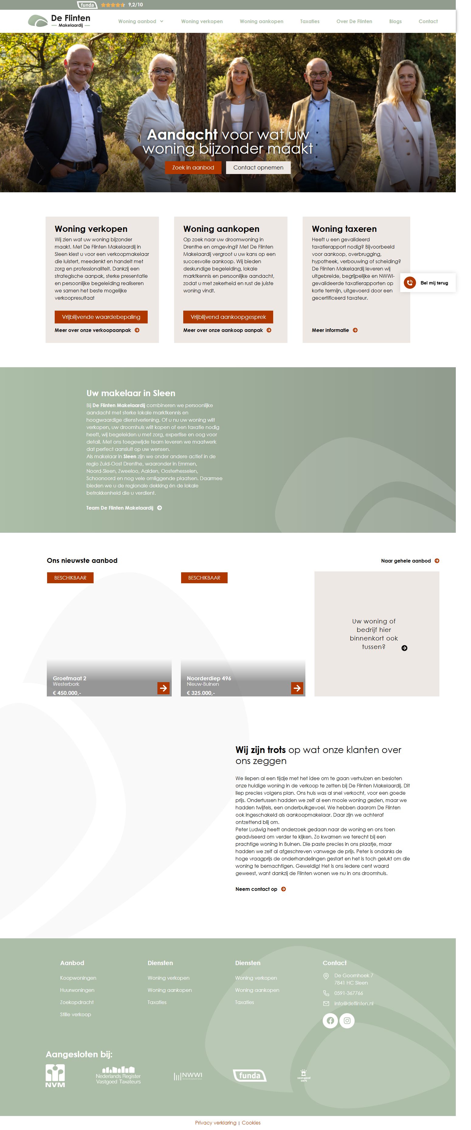 Screenshot van de website van www.deflinten.nl