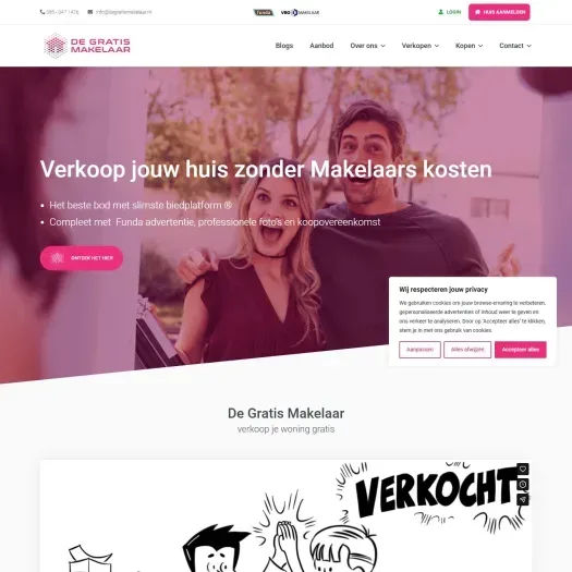 Screenshot van de website van www.degratismakelaar.nl