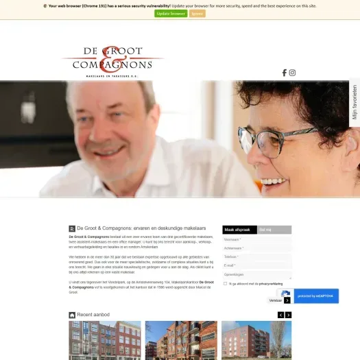 Screenshot van de website van www.degrootencompagnons.nl