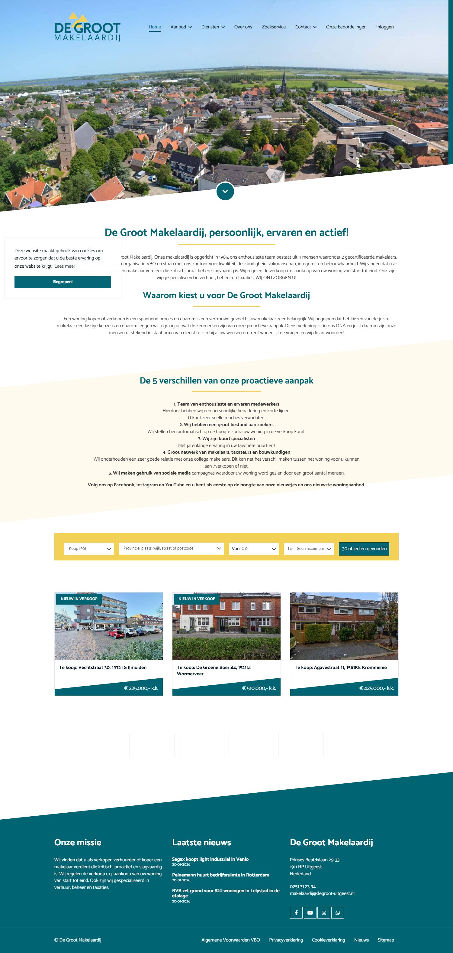 Screenshot van de website van www.regiomakelaardijdegroot.nl