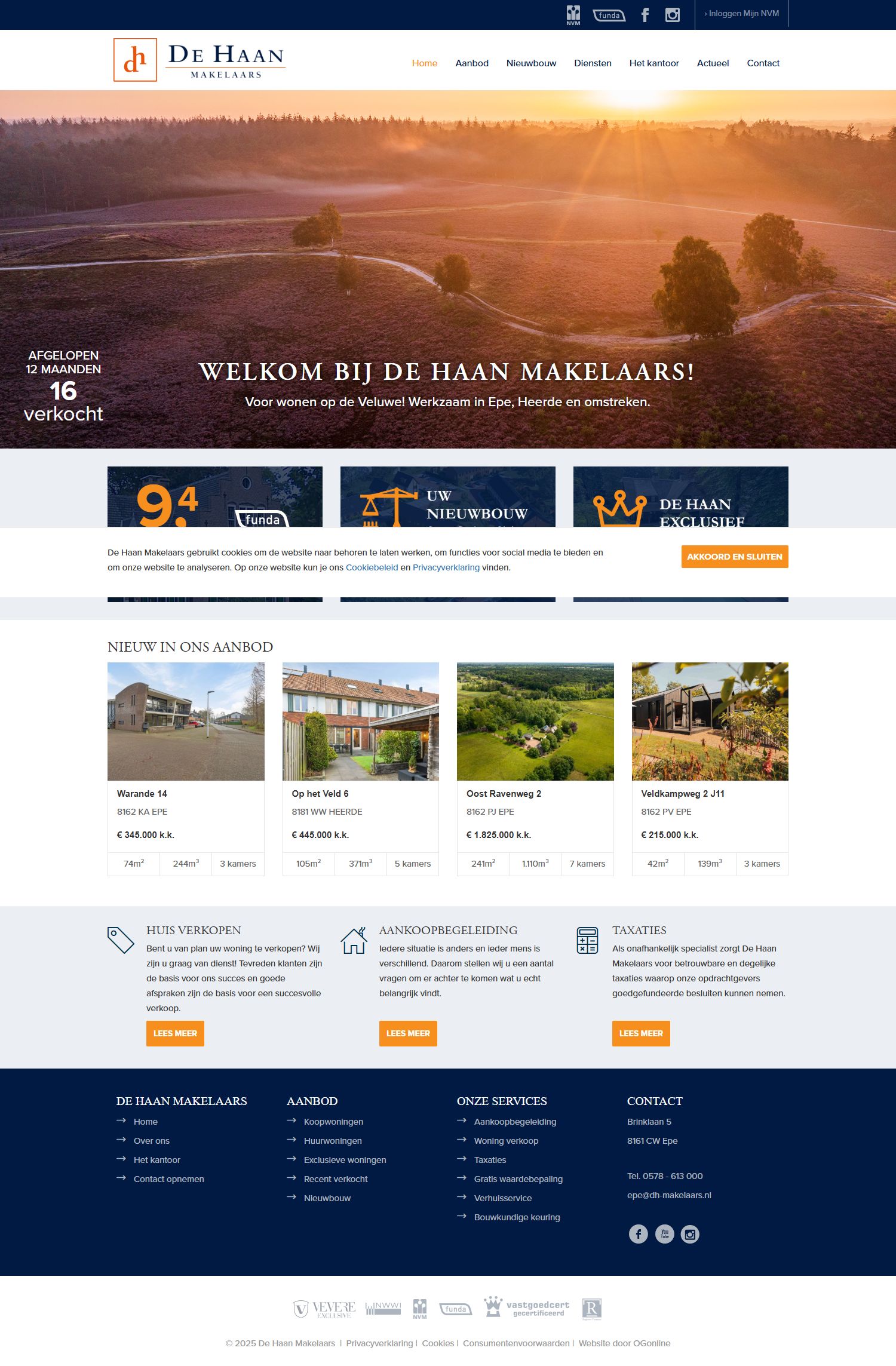 Screenshot van de website van www.dehaan-makelaars.nl