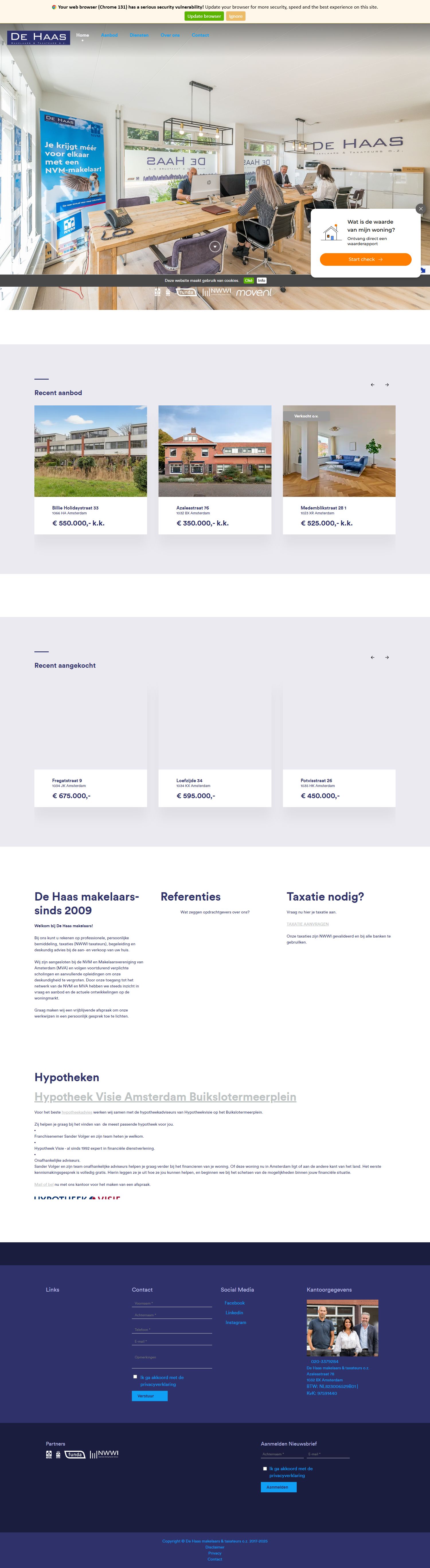 Screenshot van de website van www.dehaasmakelaars.nl