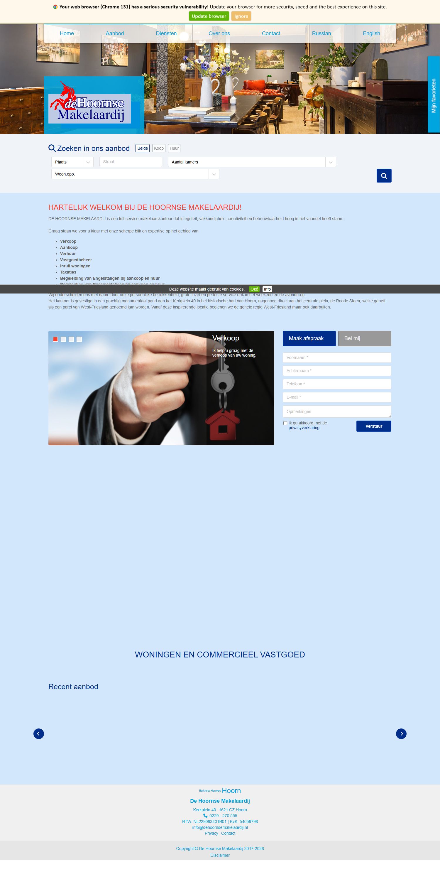 Screenshot van de website van www.dehoornsemakelaardij.nl