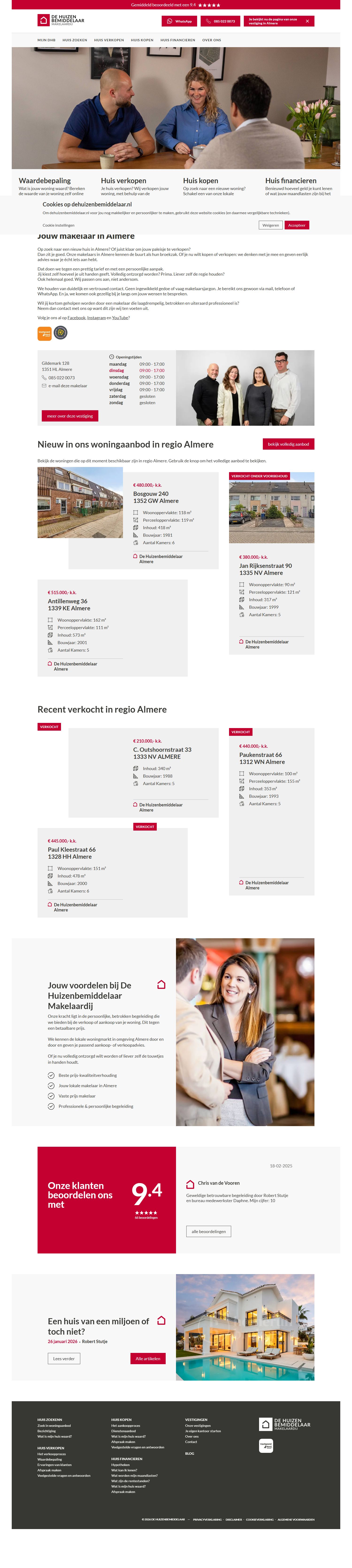 Screenshot van de website van www.dehuizenbemiddelaar.nl