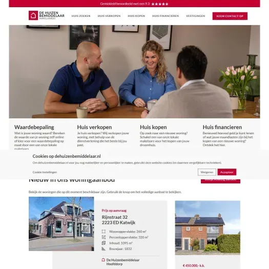 Screenshot van de website van www.dehuizenbemiddelaar.nl