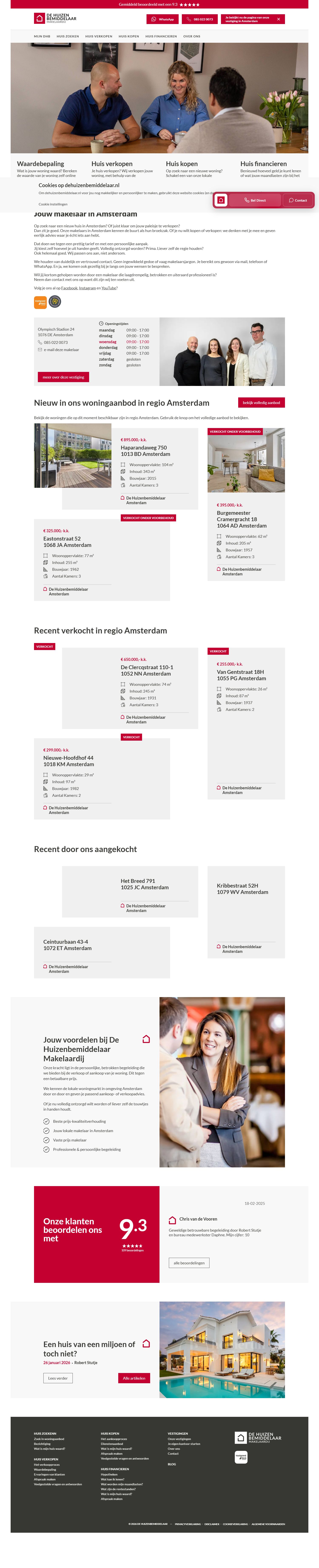 Screenshot van de website van www.dehuizenbemiddelaar.nl