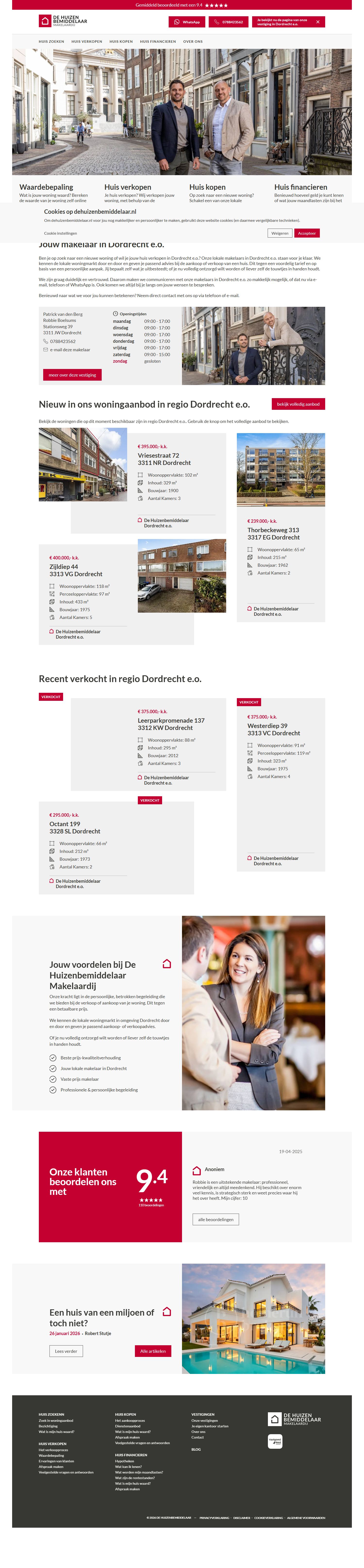 Screenshot van de website van www.dehuizenbemiddelaar.nl