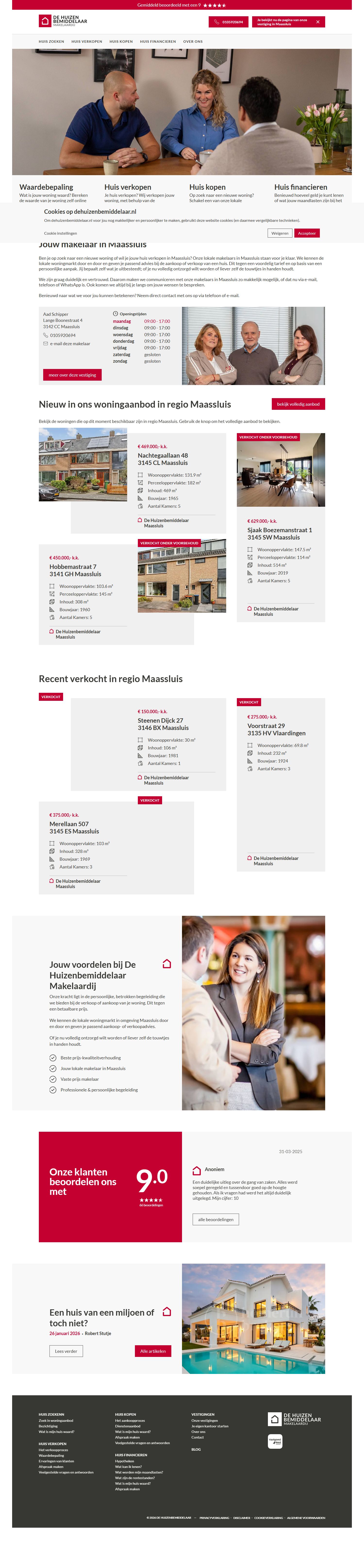 Screenshot van de website van www.dehuizenbemiddelaarmaassluis.nl