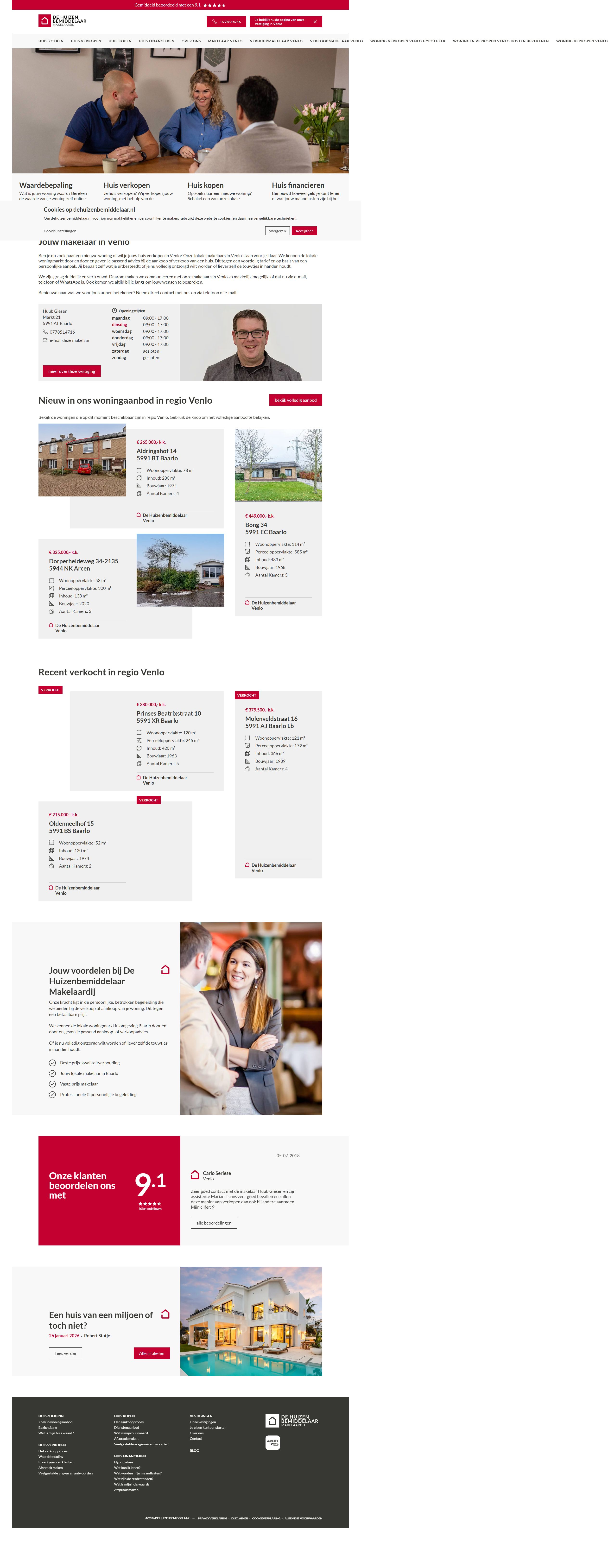 Screenshot van de website van www.dehuizenbemiddelaar.nl