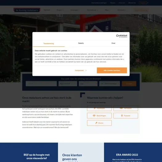 Screenshot van de website van www.dekoningwonen.nl