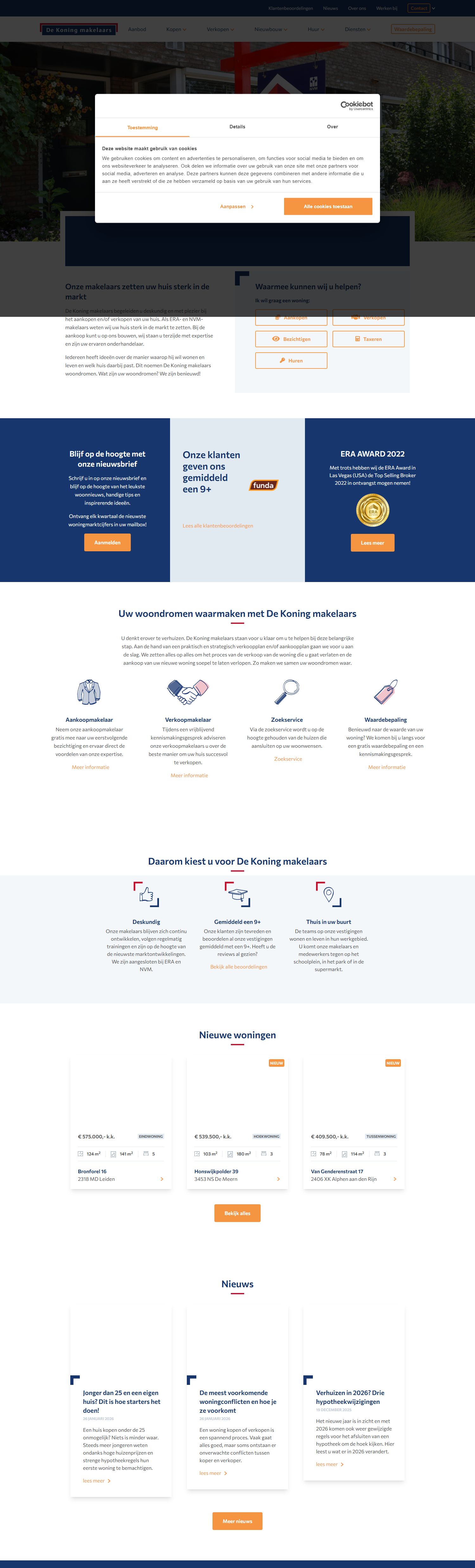 Screenshot van de website van www.dekoningwonen.nl