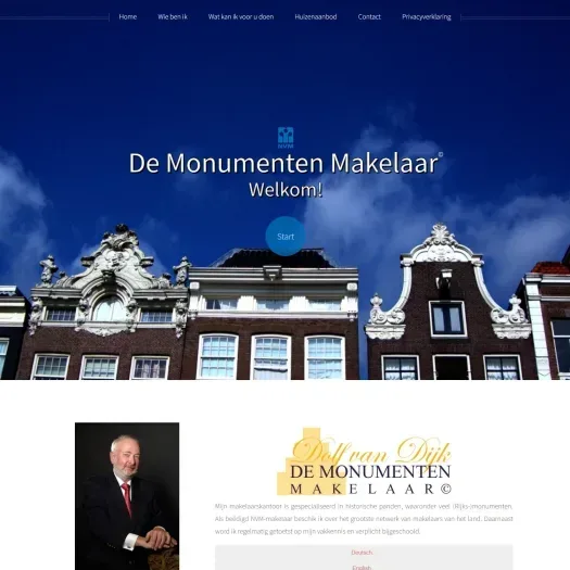 Screenshot van de website van www.monumentenmakelaar.nl