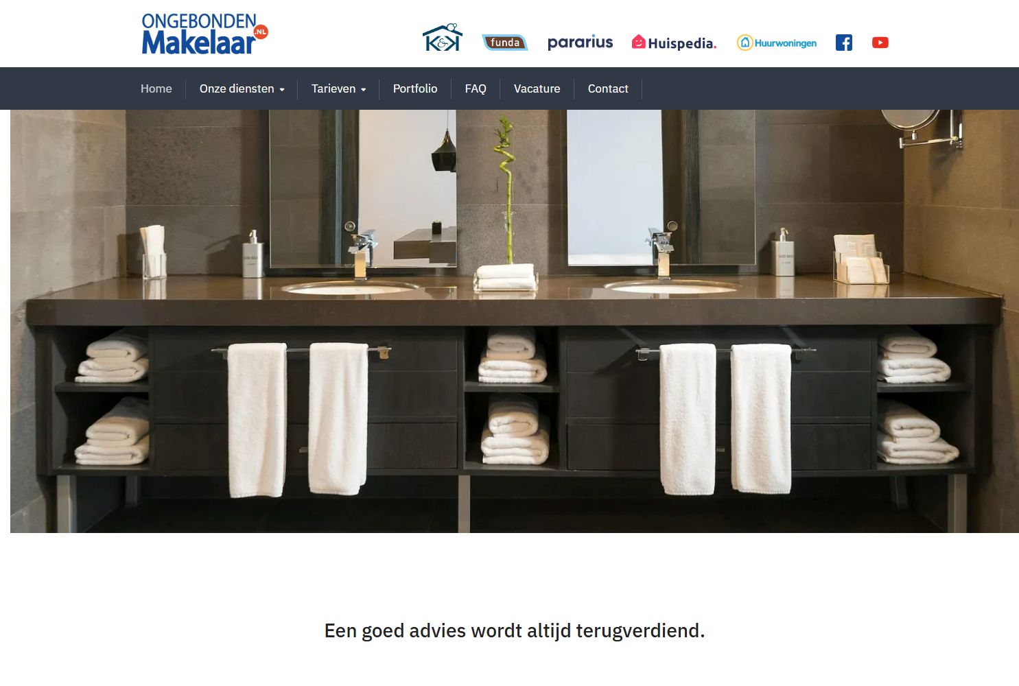 Screenshot van de website van ongebondenmakelaar.nl