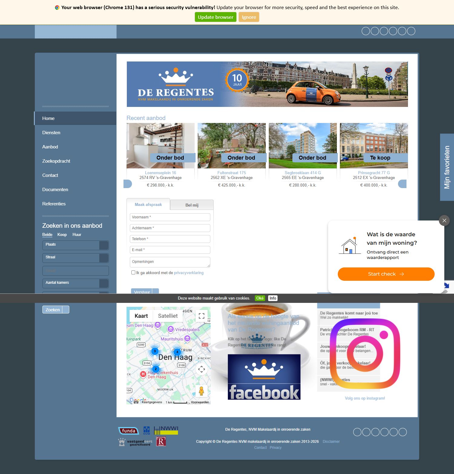 Screenshot van de website van www.deregentesmakelaardij.nl