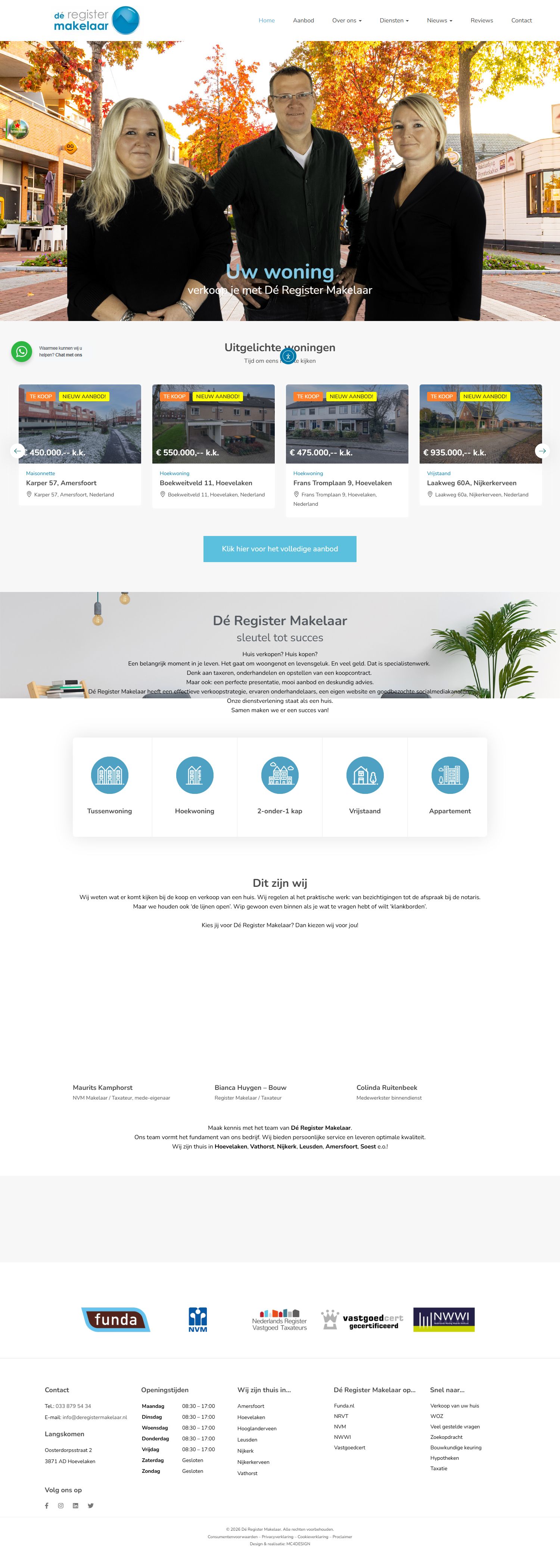 Screenshot van de website van www.deregistermakelaar.nl