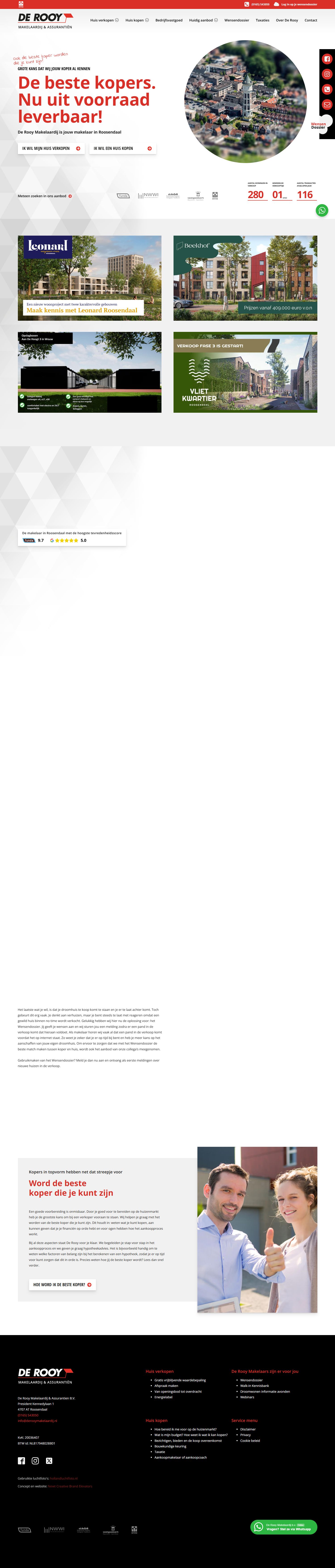 Screenshot van de website van www.derooymakelaardij.nl