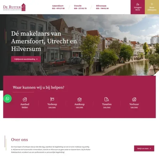 Screenshot van de website van www.deruitermakelaarshuis.nl