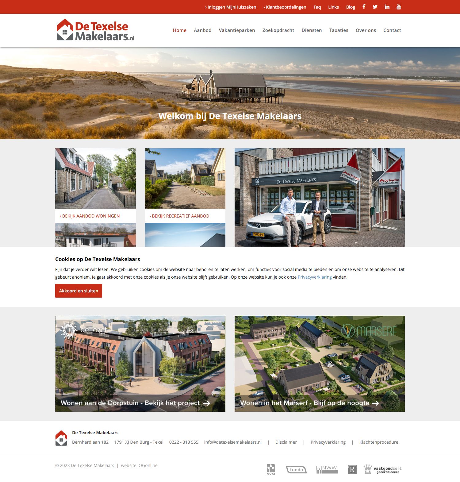 Screenshot van de website van www.detexelsemakelaars.nl