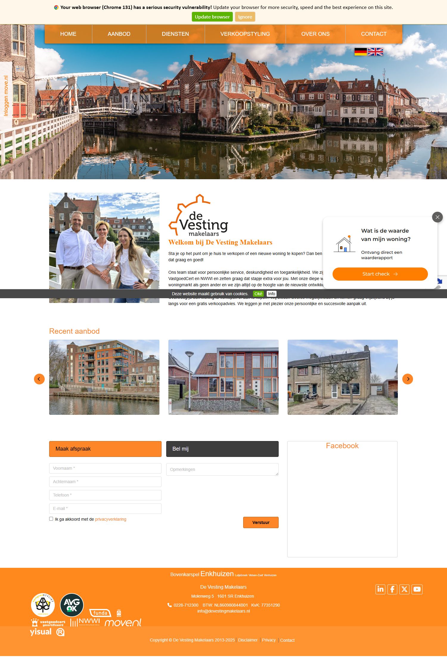 Screenshot van de website van www.devestingmakelaars.nl