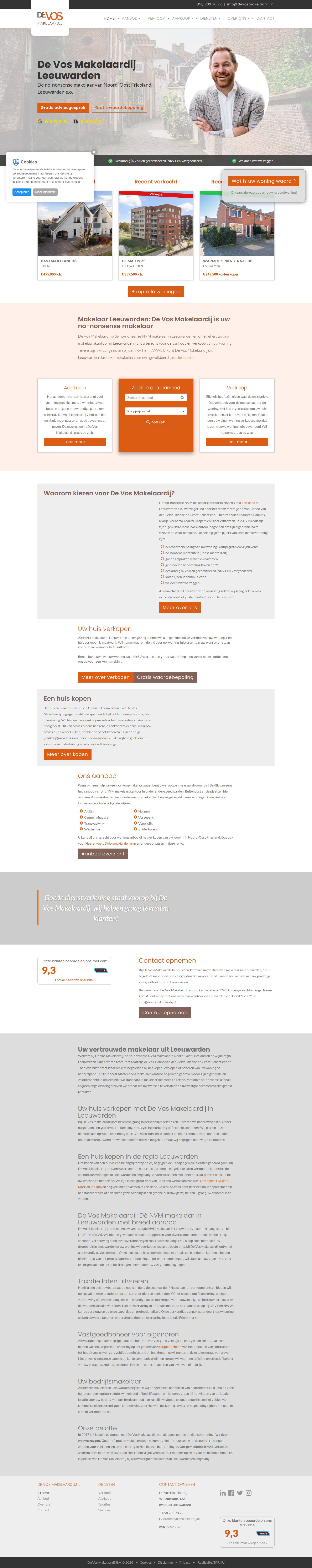 Screenshot van de website van www.devosmakelaardij.nl