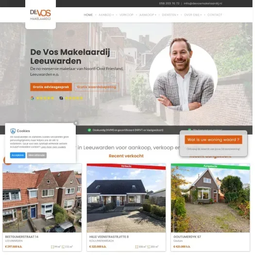 Screenshot van de website van www.devosmakelaardij.nl