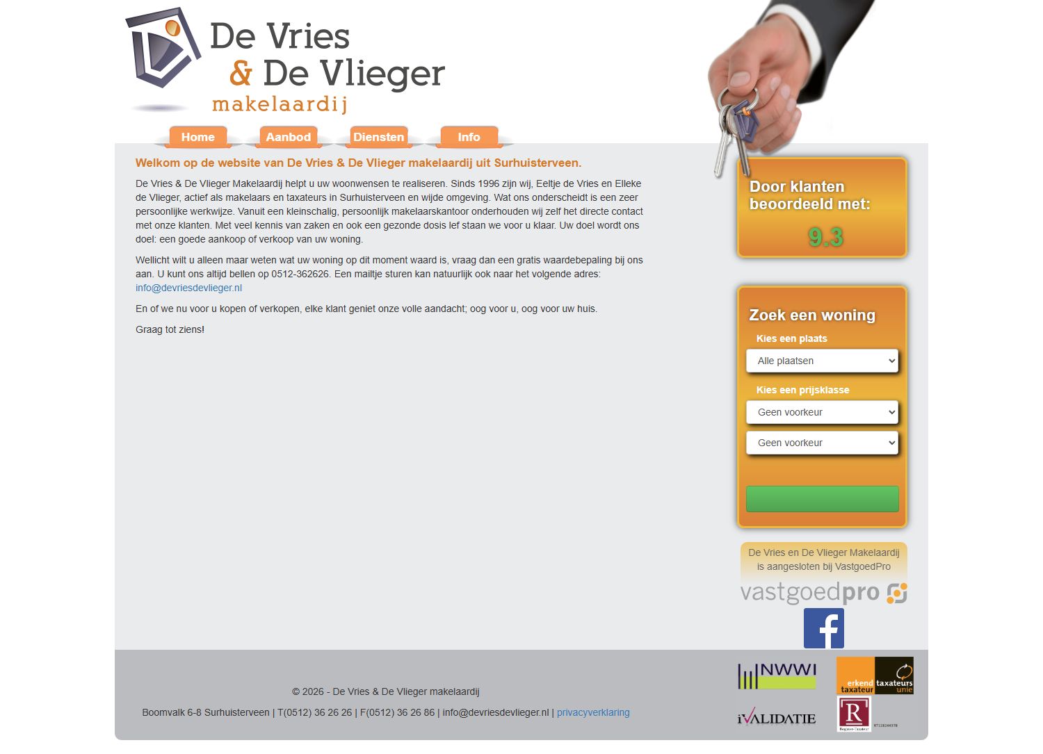 Screenshot van de website van www.devriesdevlieger.nl
