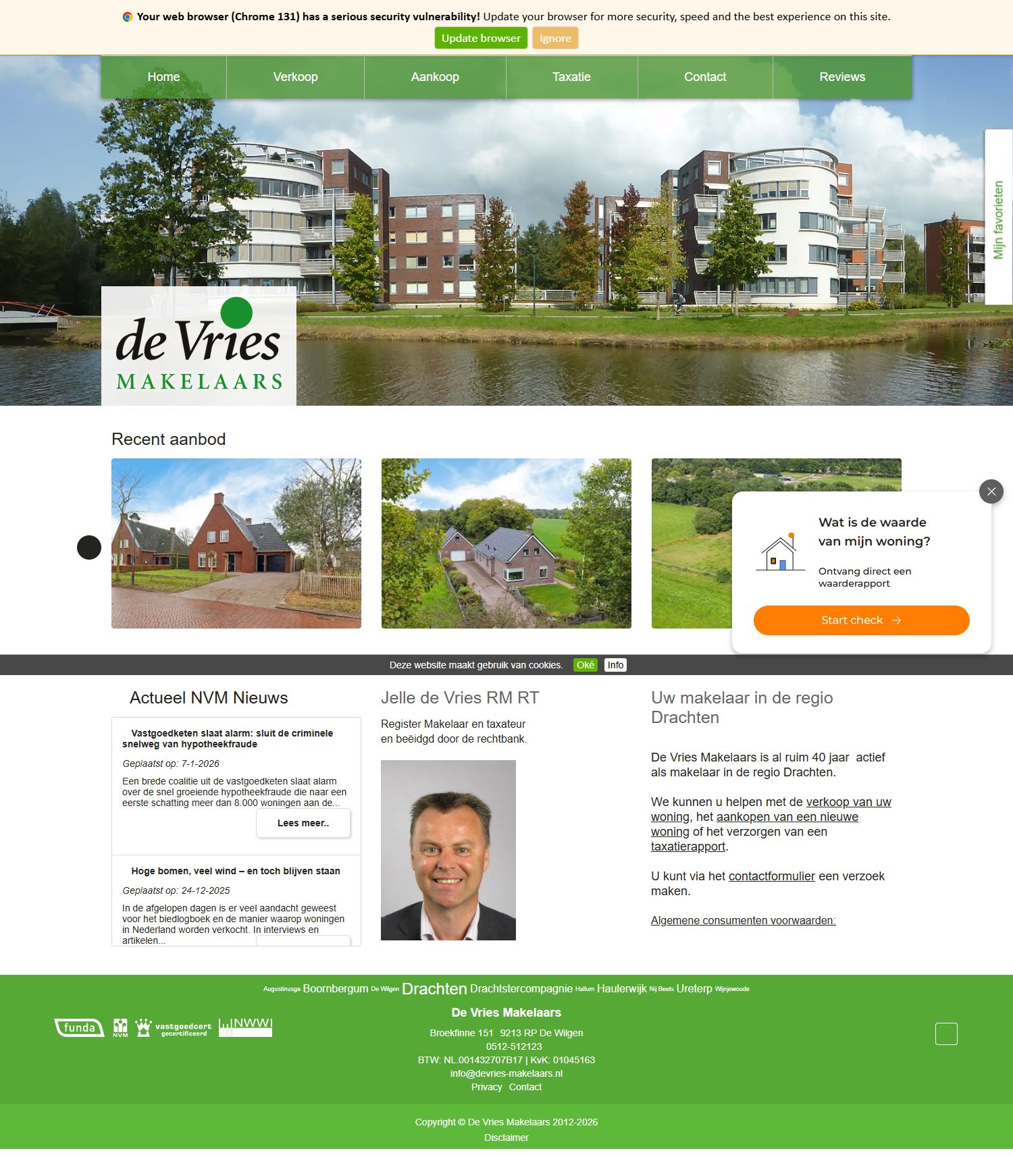 Screenshot van de website van www.devries-makelaars.nl