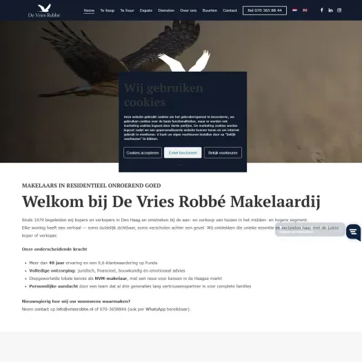 Screenshot of the website of www.vriesrobbe.nl