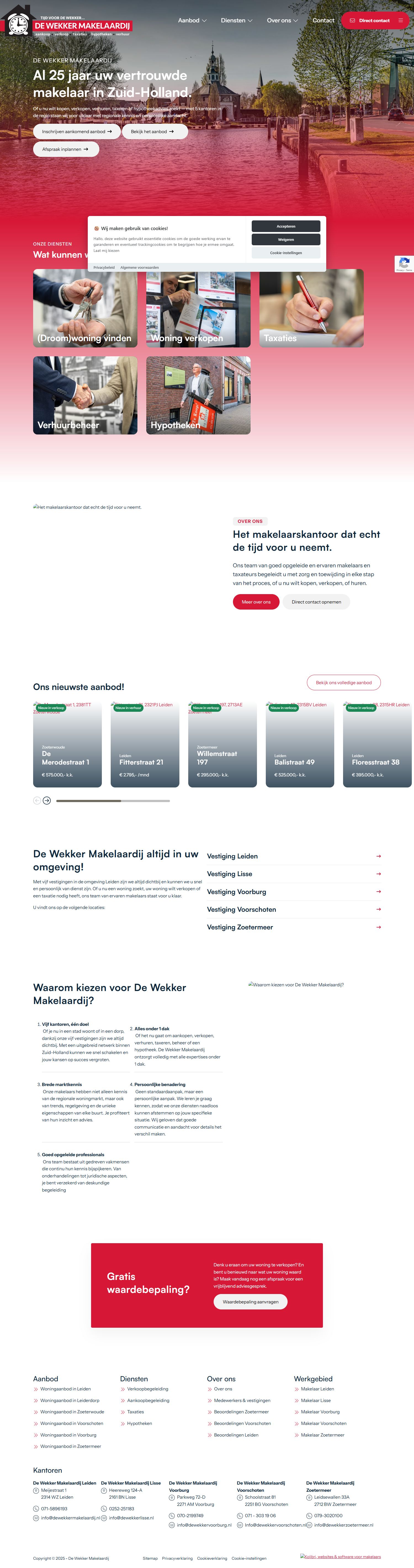 Screenshot van de website van www.dewekkermakelaardij.nl