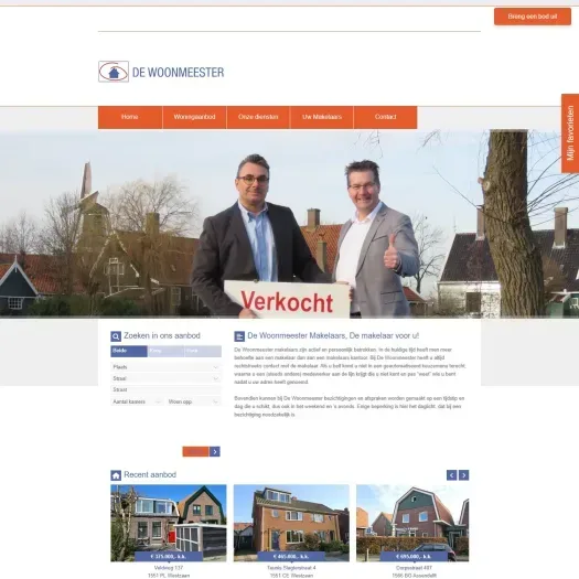 Screenshot of the website of www.dewoonmeester.nl