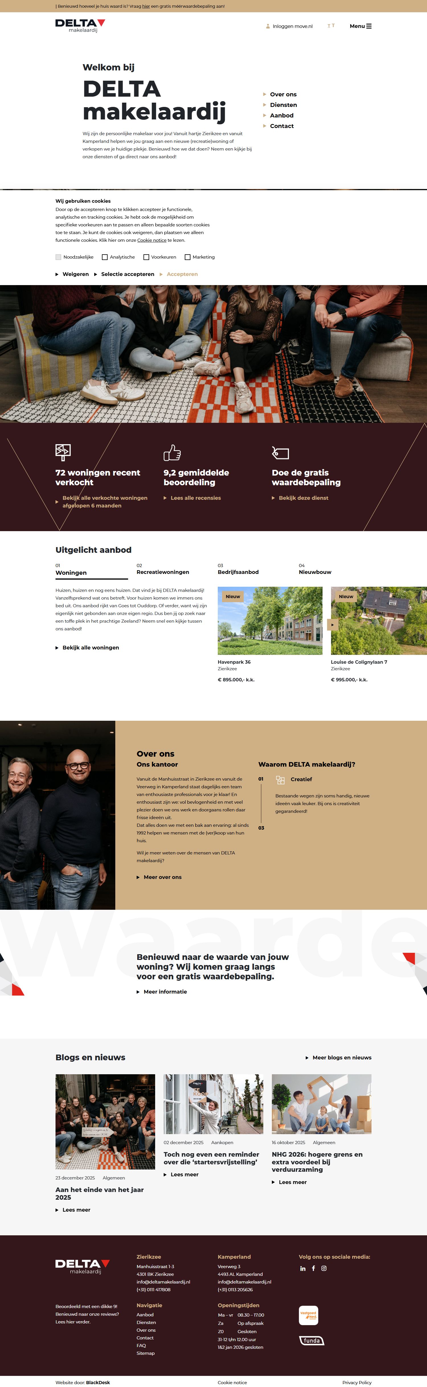 Screenshot van de website van www.deltamakelaardij.nl