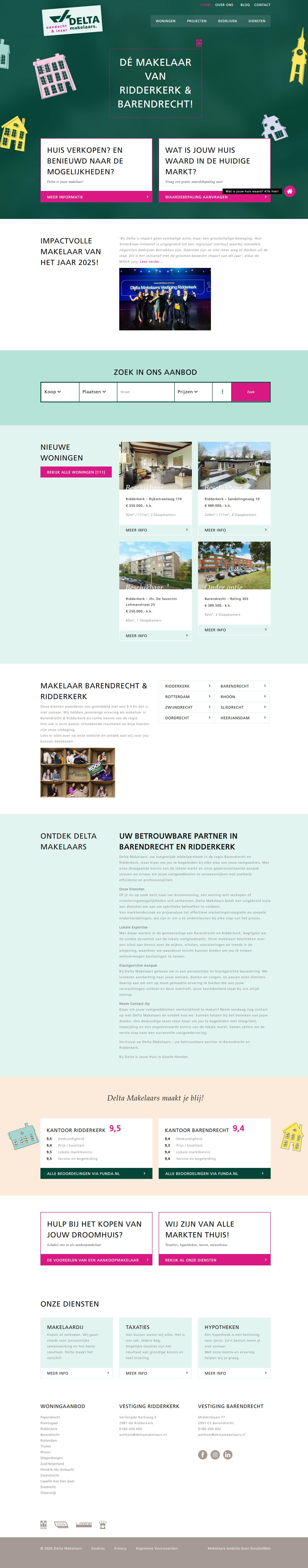 Screenshot van de website van www.deltamakelaars.nl